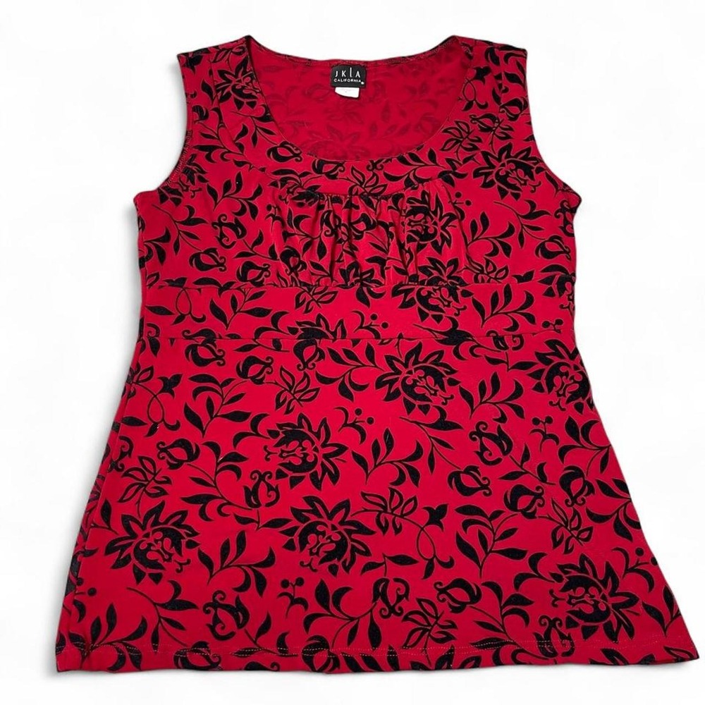 y2k red/black floral tank top with black velvet floral and vine pattern